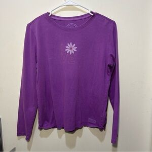 Life is Good Relaxed Fit Purple “Love” Floral Long Sleeve Top Size Small